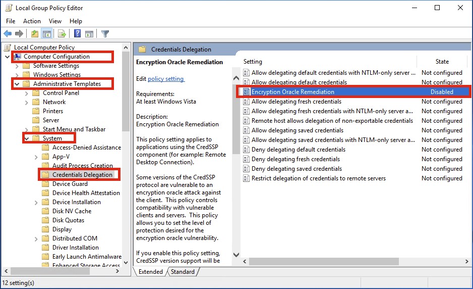 lỗi RDP connection error (Encryption error) Windows 10 2