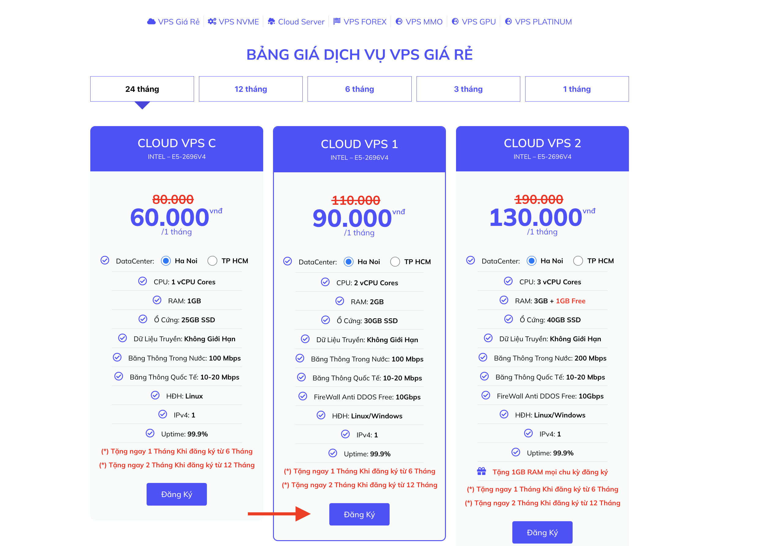 Chọn &ldquo;Cloud VPS Linux&rdquo;&nbsp;hoặc&nbsp;&ldquo;Cloud VPS Windows&rdquo;.