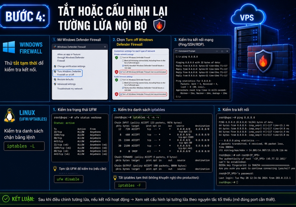 Tắt hoặc cấu hình lại tường lửa nội bộ