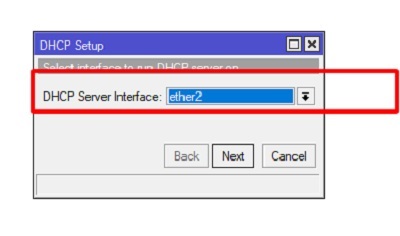- Chọn interface muốn cấp DHCP Server.