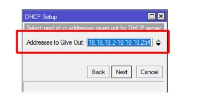 Chọn phạm vi cấp phát địa chỉ IP