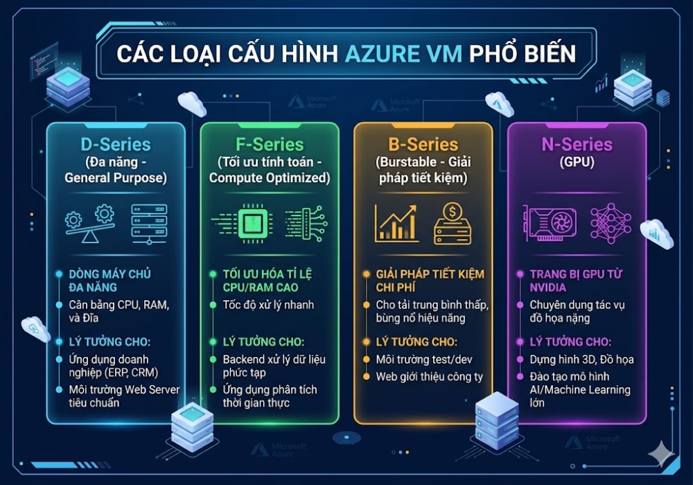 C&aacute;c loại cấu h&igrave;nh Azure VM phổ biến