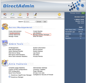 Hướng dẫn Tạo user Hosting từ Admin trong Directadmin