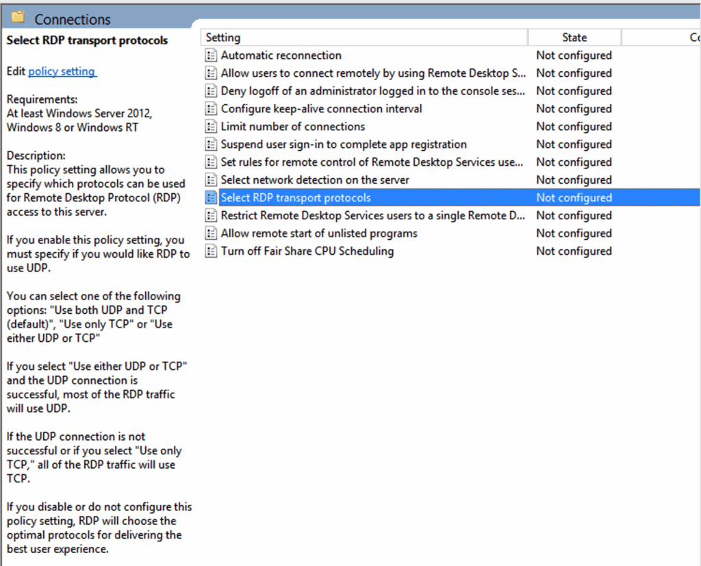 Chon Select Rdp Transport Protocols