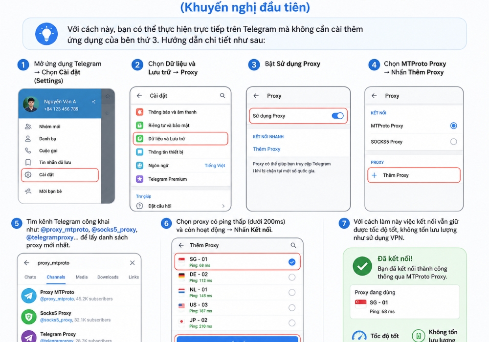 Sử dụng t&iacute;nh năng Proxy t&iacute;ch hợp sẵn (MTProto)