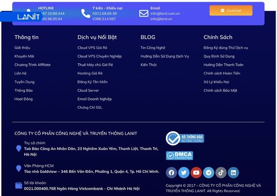 Footer là phần chân trang có các nội dung về thông tin tổng quan về doanh nghiệp