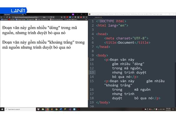 Tạo đoạn ngắt giữa các dòng trên website bằng thẻ br hoặc p trong HTML