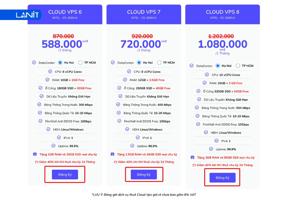Đăng k&yacute; t&agrave;i khoản v&agrave; thu&ecirc; VPS