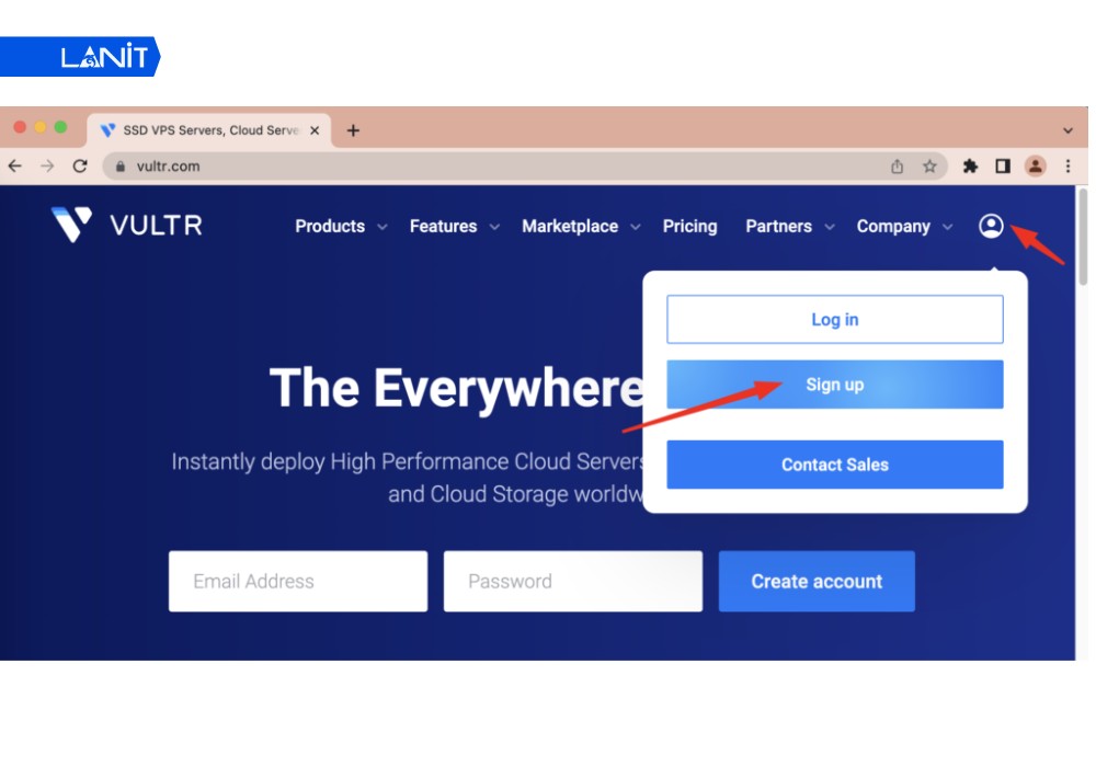 Cách đăng ký tài khoản mới Vultr