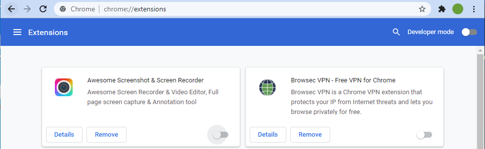 V&ocirc; hiệu h&oacute;a c&aacute;c tiện &iacute;ch mở rộng (Extension) li&ecirc;n quan đến Proxy/VPN