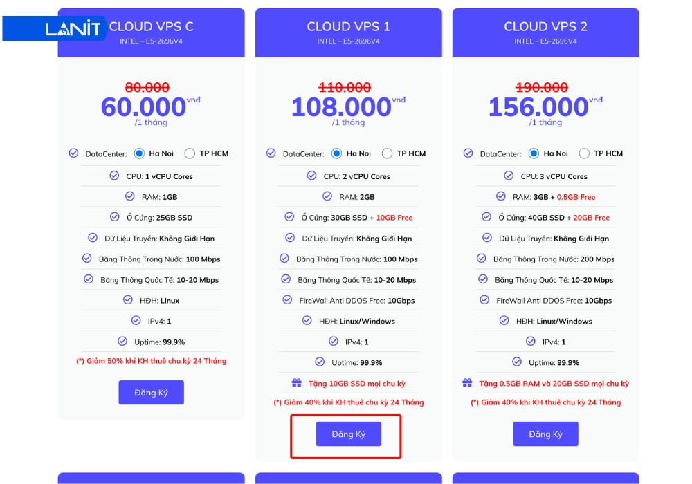 Chọn đăng ký cấu hình muốn sử dụng