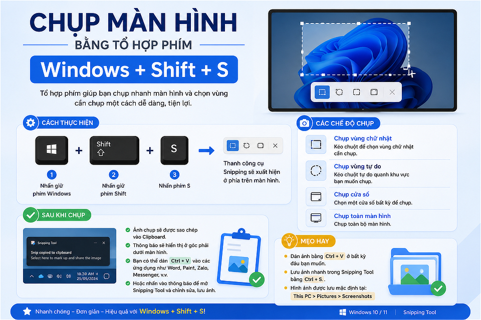 Tổ hợp ph&iacute;m Windows + Shift + S
