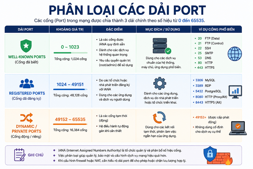 Ph&acirc;n loại c&aacute;c dải Port